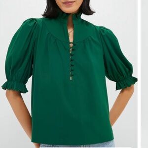 Pomander Place Green Ruffled Top